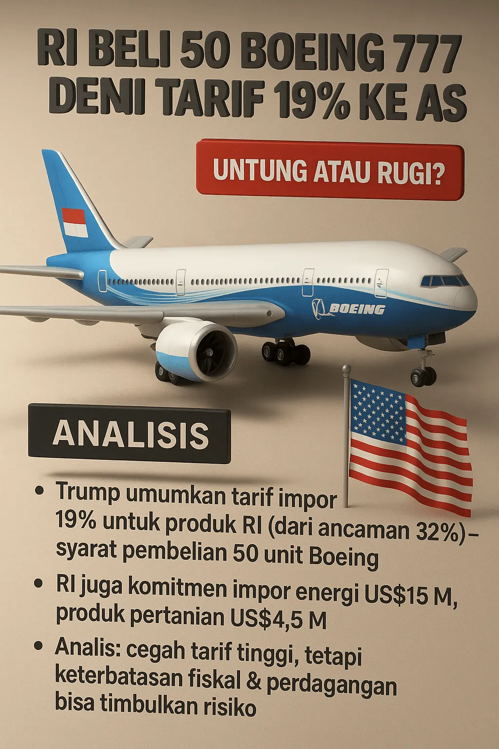 RI Beli 50 Boeing 777 Demi Tarif 19 Persen ke AS: Strategi Cerdas atau Beban Baru?
