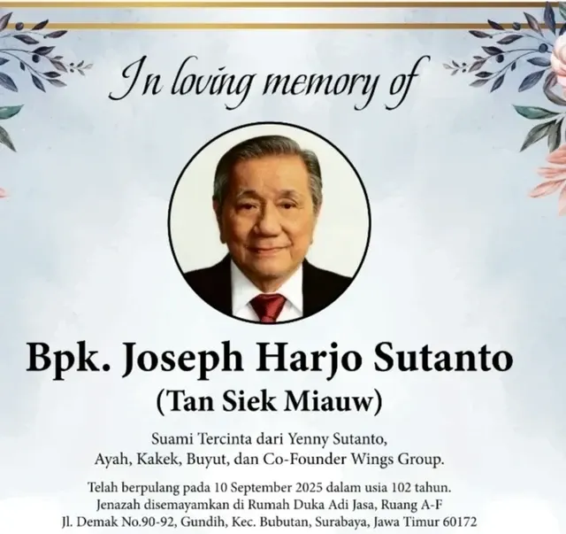 Miliarder Tertua Indonesia Harjo Sutanto Tutup Usia